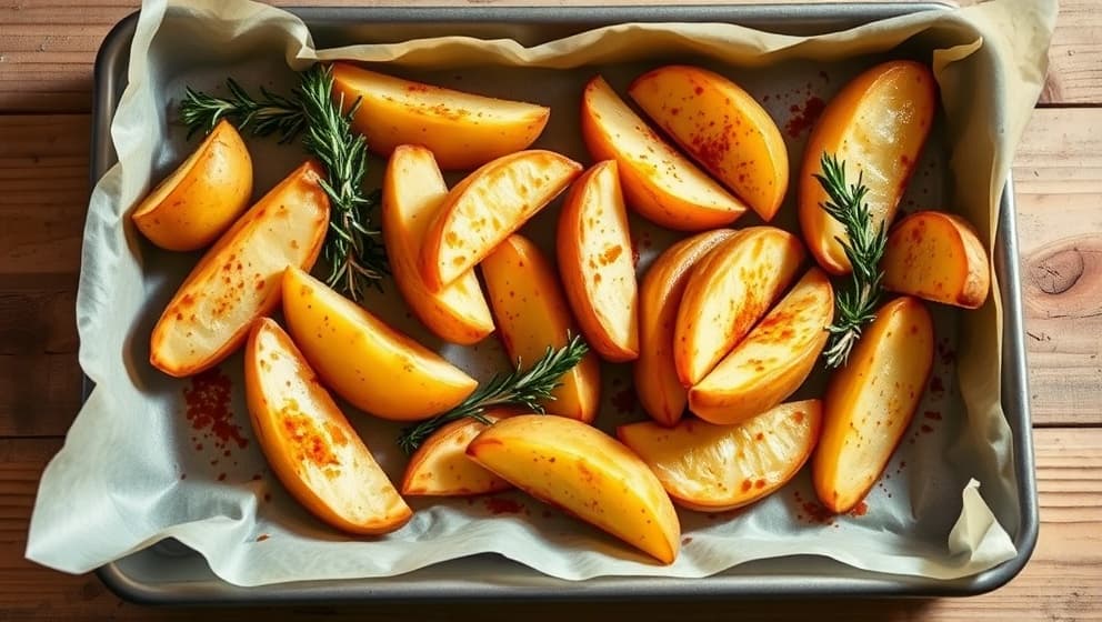 Krispig klyftpotatis i ugn med gyllene yta varje gång