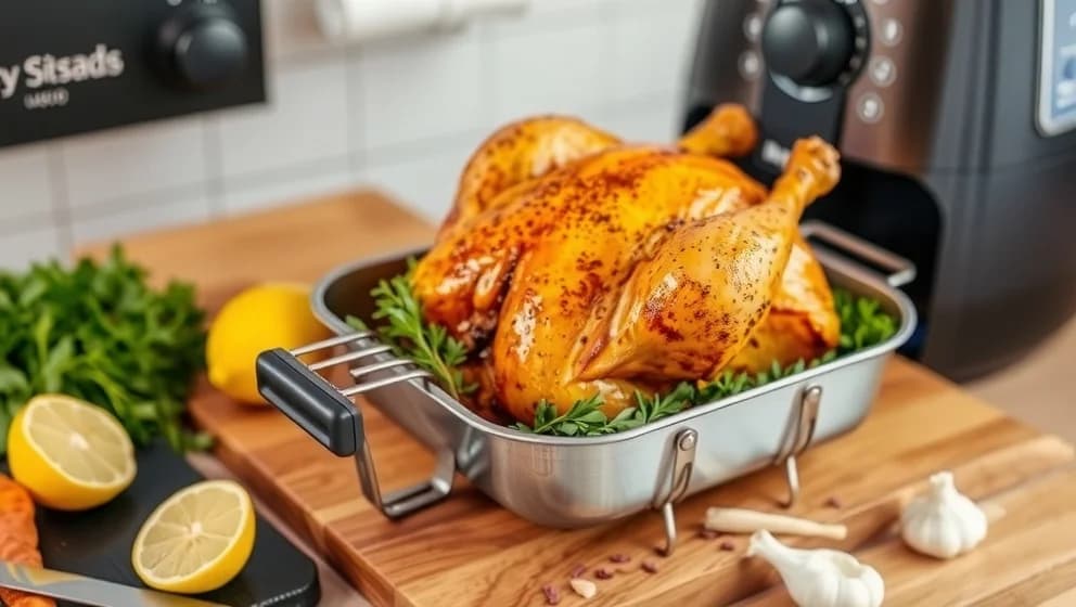 Hel kyckling i airfryer med krispigt skinn och saftigt kött